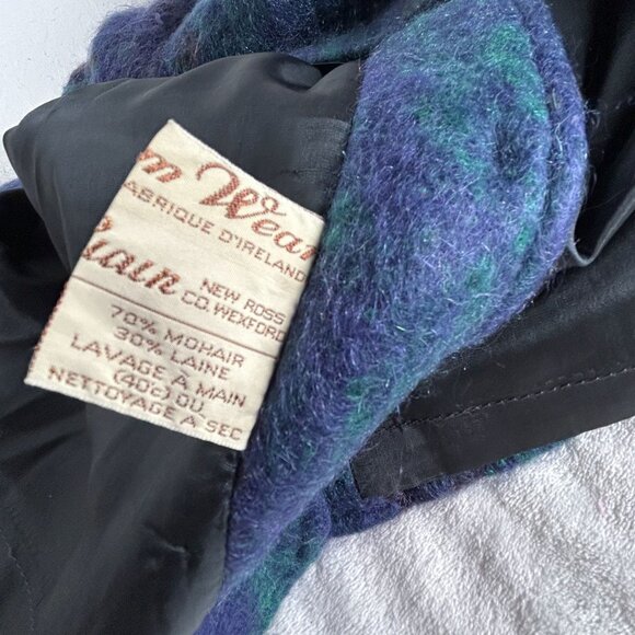 Vintage 60s/70s Freedom Wear by Treas Ni Riain Mohair Plaid Jacket/Coat XL Blue - Picture 5 of 12